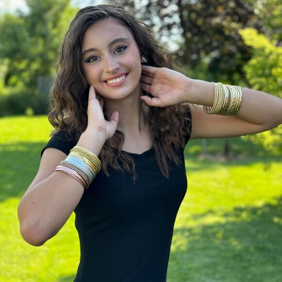 16Pcs Gold Bangle Bracelets for Women - Multi Layer Stackable Textured Bracelets - Picture 4 of 9